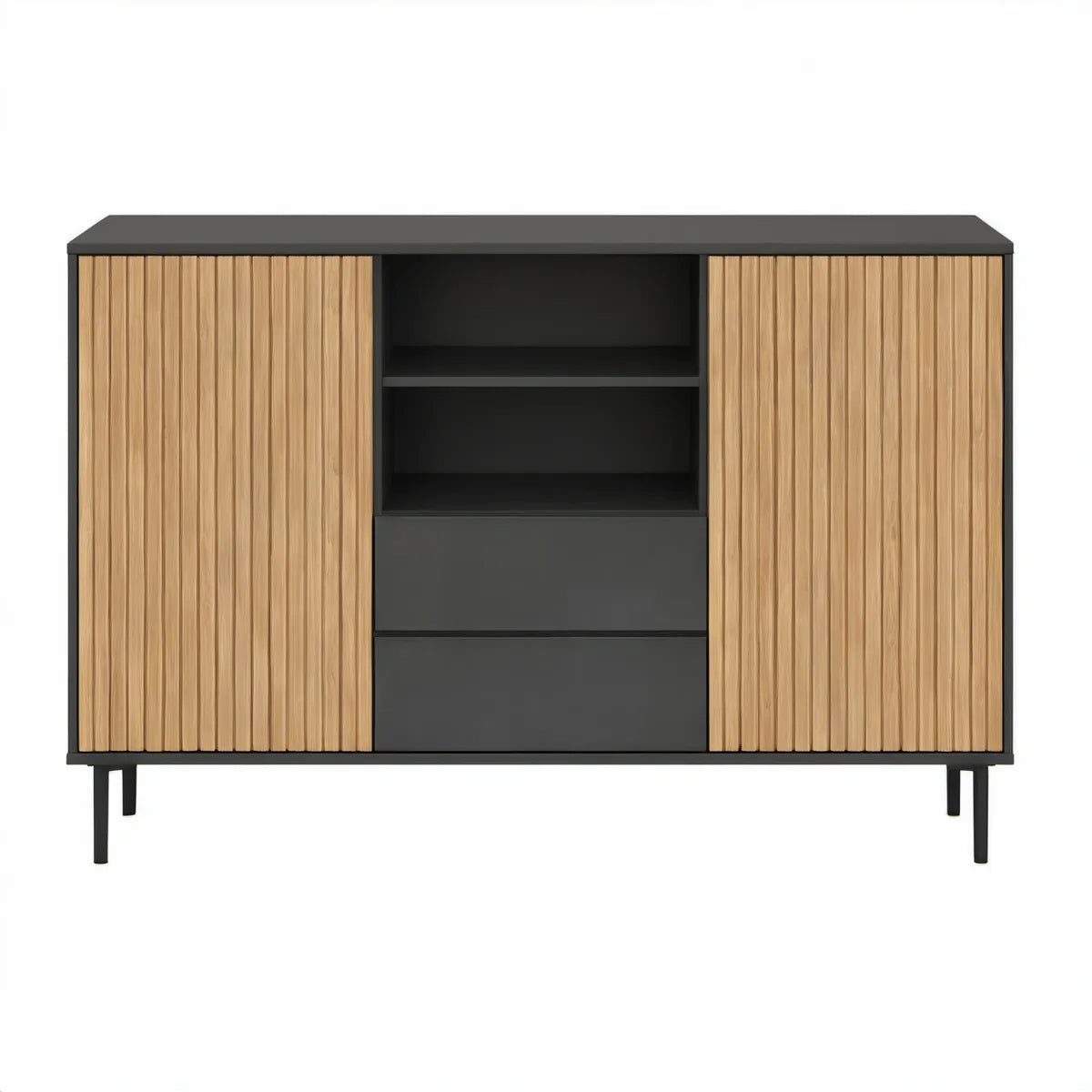 Aparador em MDF e Bambu Preto/Natural 140 x 40 x 90 cm