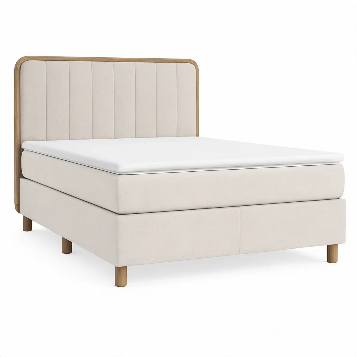 Cama de Casal Estofada Bege e Castanho-claro para Colchão 160 x 200 cm