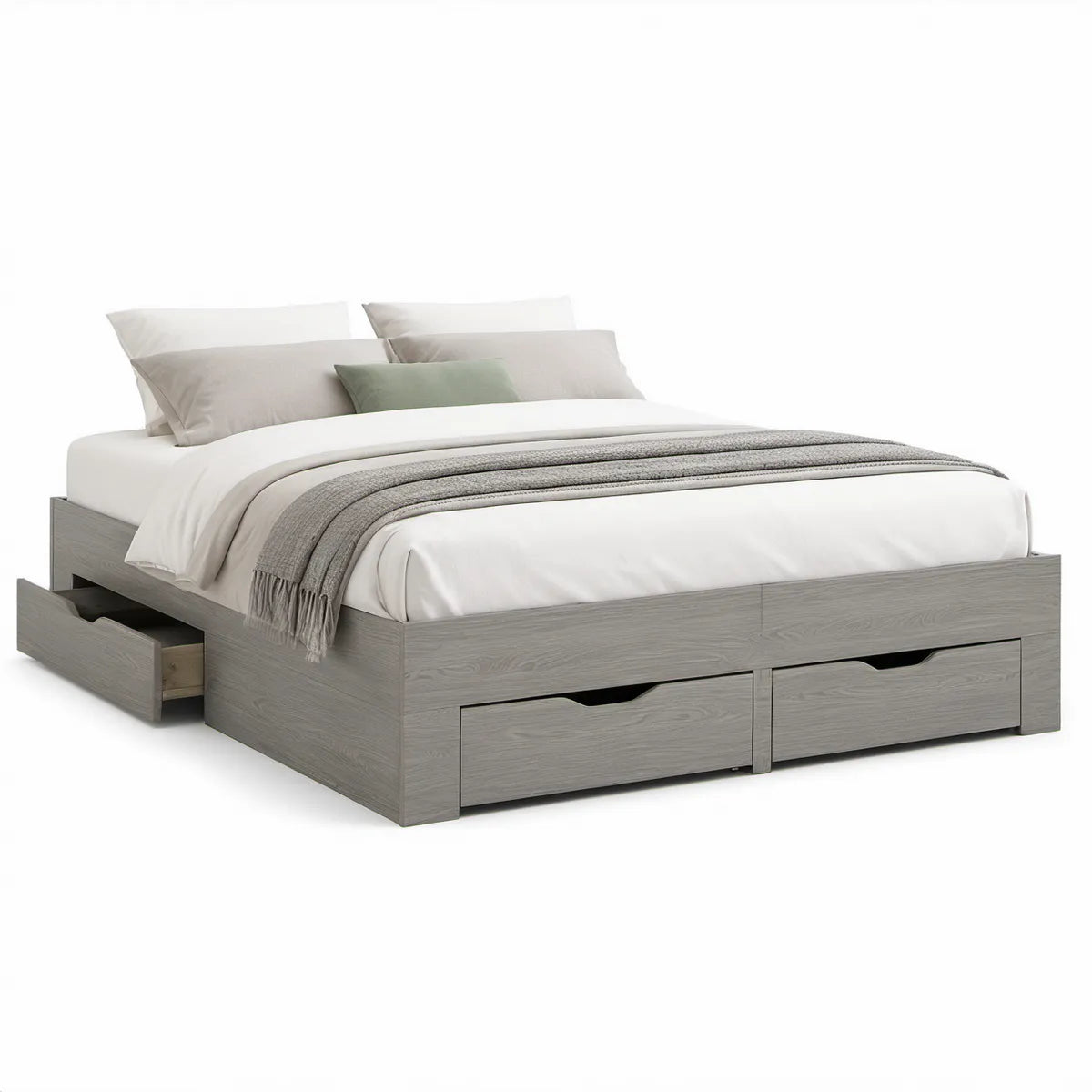 Cama de Casal 160 x 200 cm com 3 Gavetas em MDF Cinzento