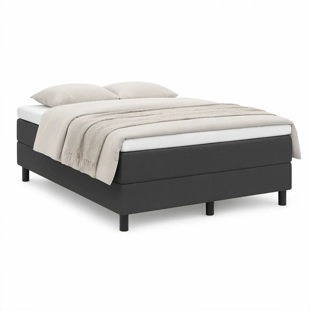 Cama Box de Casal em Poliéster Cinzento-Escuro 160 x 200 cm