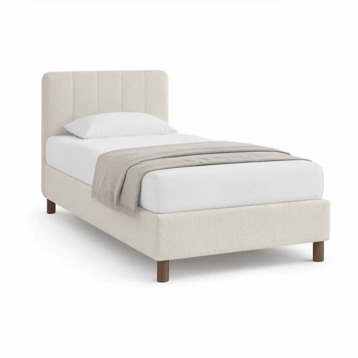 Cama Individual Estofada Bege para Colchão 90 x 190 cm