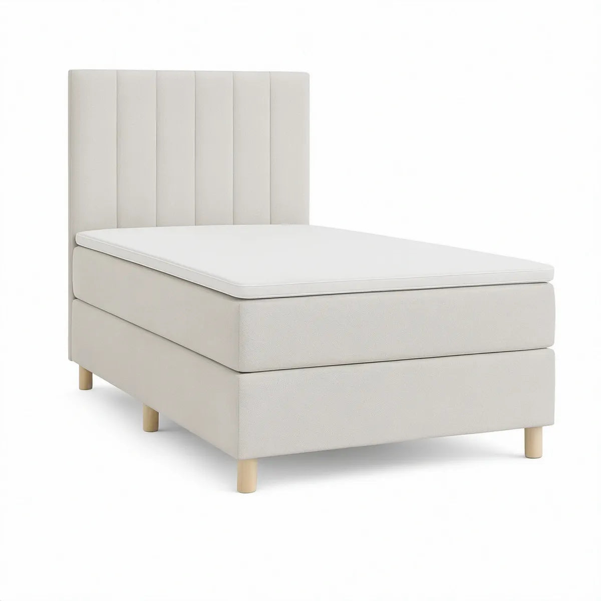 Cama Individual Estofada Bege com Cabeceira Vertical, 90 x 200 cm