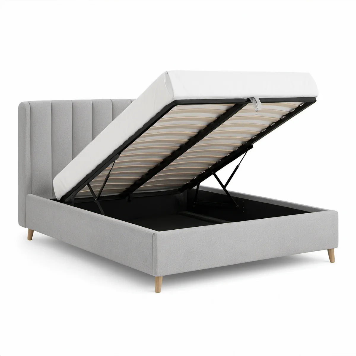 Cama de Casal com Arrumação Elevatória 160 x 200 cm em Poliéster Cinzento