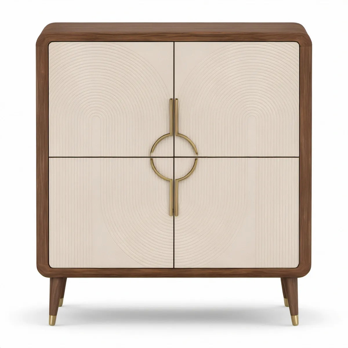 Armário Alto em MDF e Madeira Maciça Castanho, Bege e Dourado com 4 Portas, 100 x 45 x 150 cm