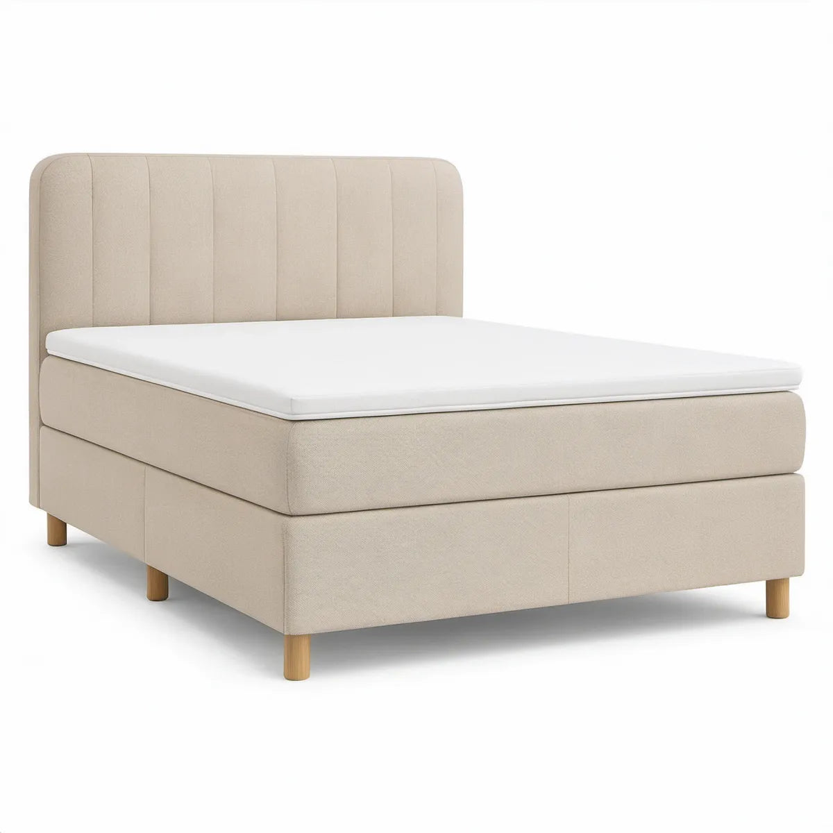 Cama de Casal Estofada Bege com Cabeceira Acolchoada para Colchão 160 x 200 cm