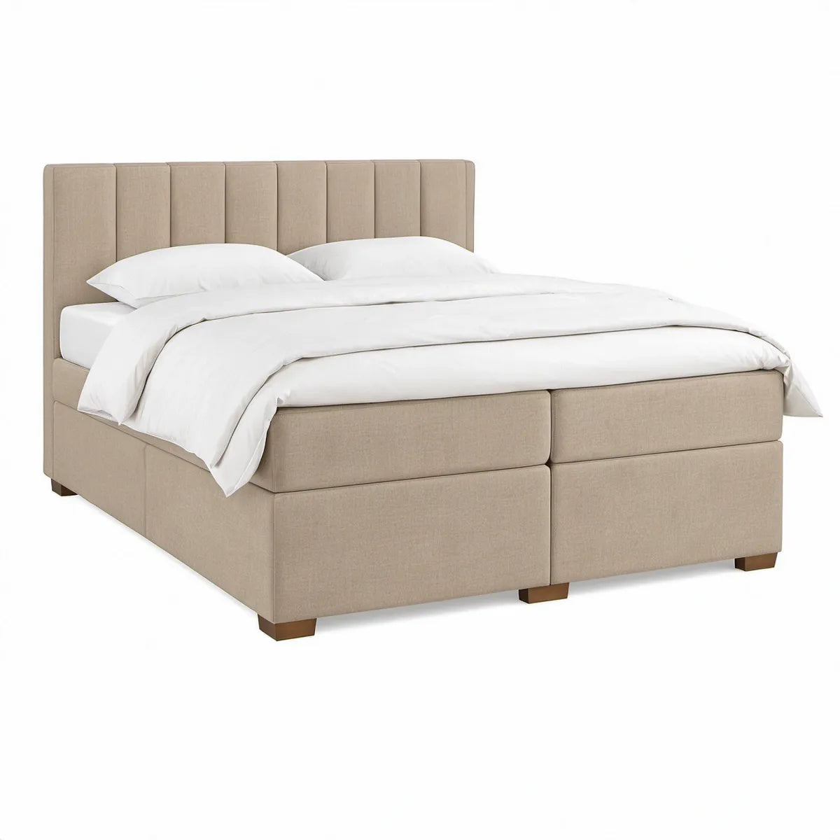 Cama de Casal Estofada Bege com Cabeceira Acolchoada, 160 x 200 cm