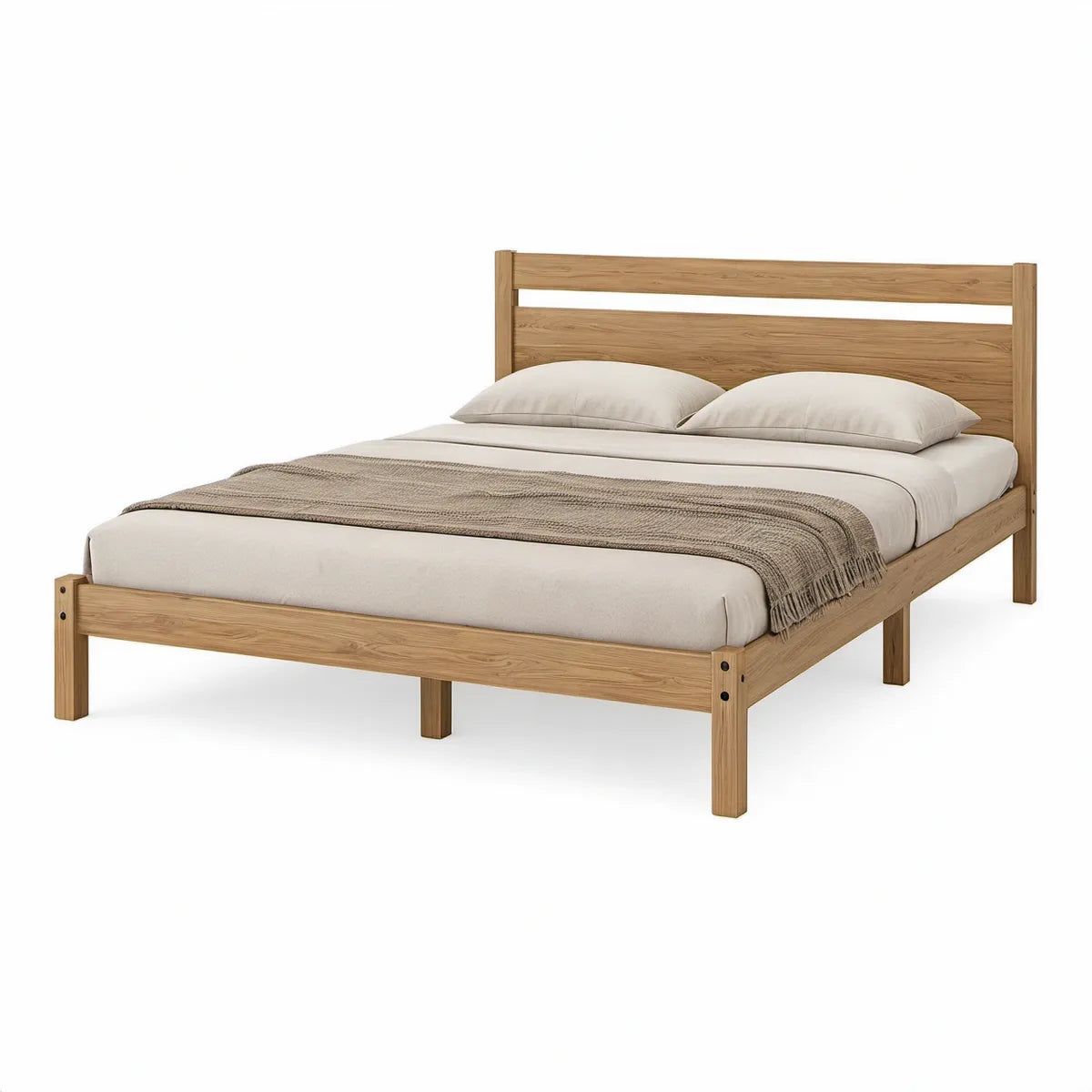 Cama de Casal em Madeira Maciça de Pinho Castanho-Claro para Colchão 160 x 200 cm