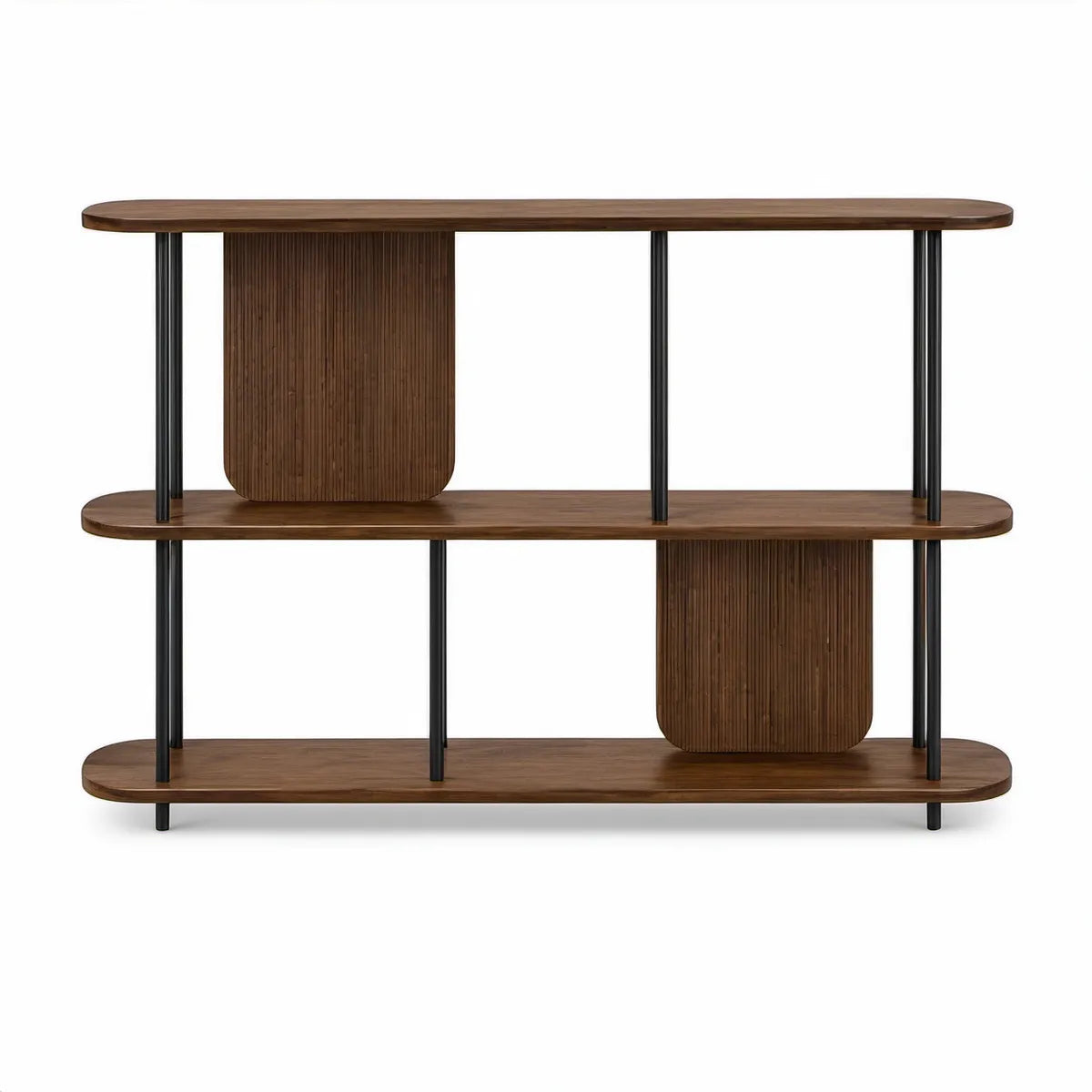 Estante de Sala com 3 Prateleiras 120 x 30 x 90 cm em MDF Folheado a Nogueira e Aço Preto