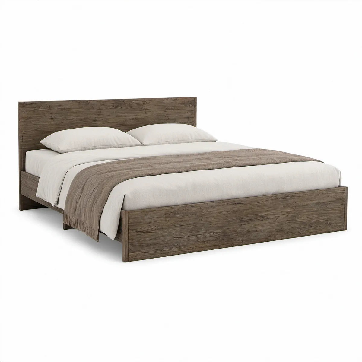 Cama de Casal em MDF com Cabeceira Retangular Castanho Acinzentado, para Colchão 160 x 200 cm