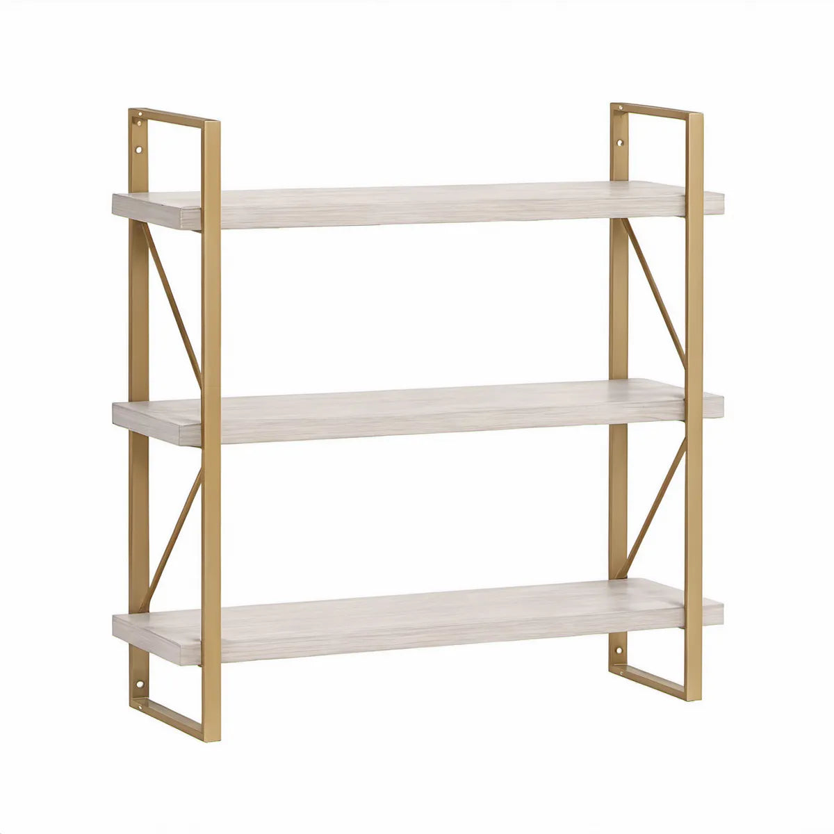 Estrutura de Parede Retangular com 3 Prateleiras em MDF Branco e Aço Dourado, 60 x 20 x 60 cm
