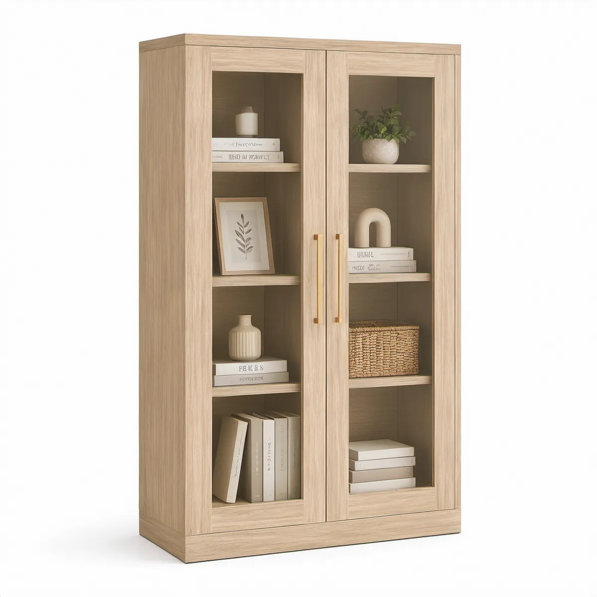 Vitrine com 2 Portas de Vidro, 6 Prateleiras, 80 x 35 x 180 cm, Carvalho Claro