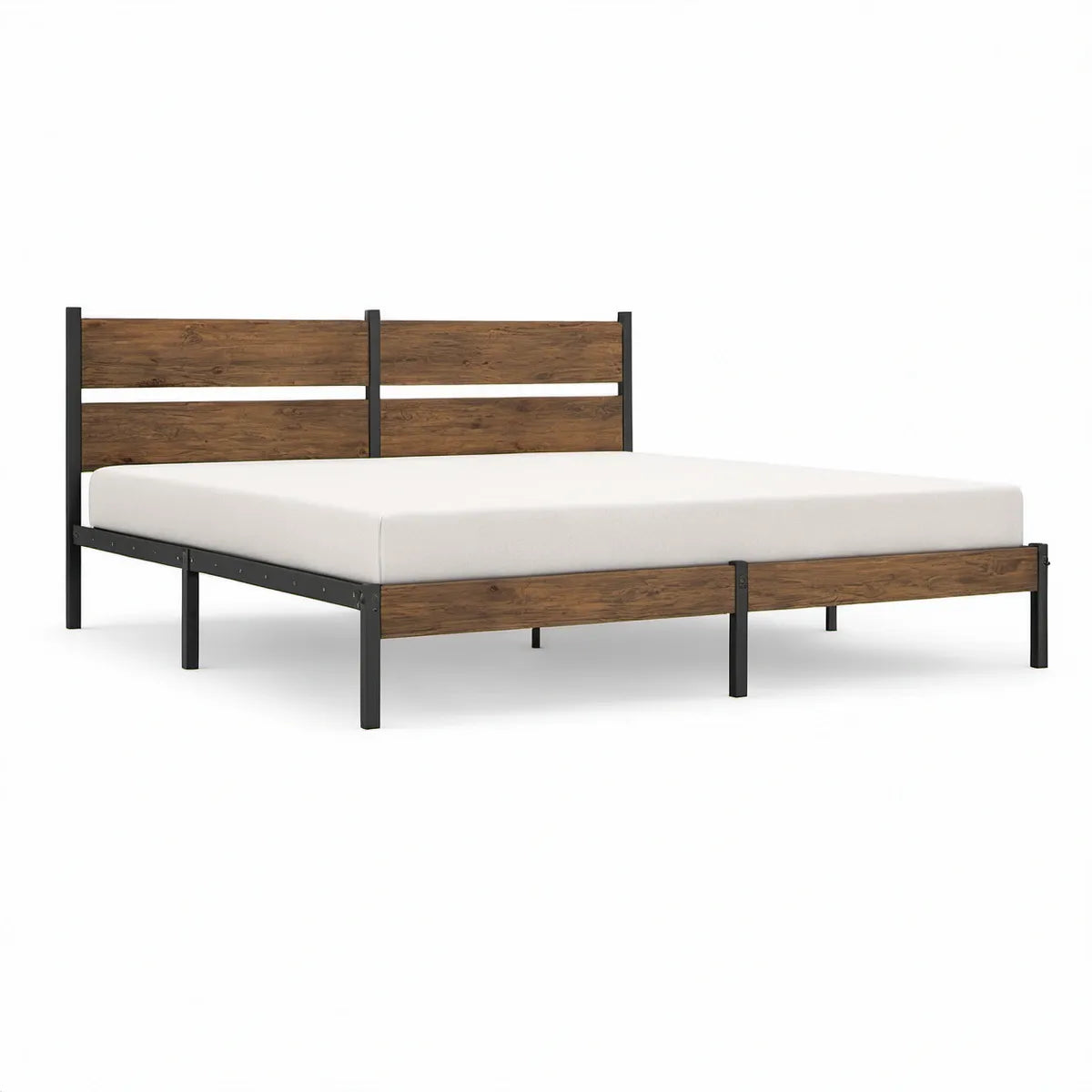 Cama de Casal 160 x 200 cm em Aço e MDF Castanho e Preto